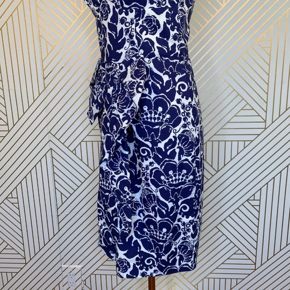 Trina Turk Strapless Navy White Floral Bow Dress - Picture 6 of 8